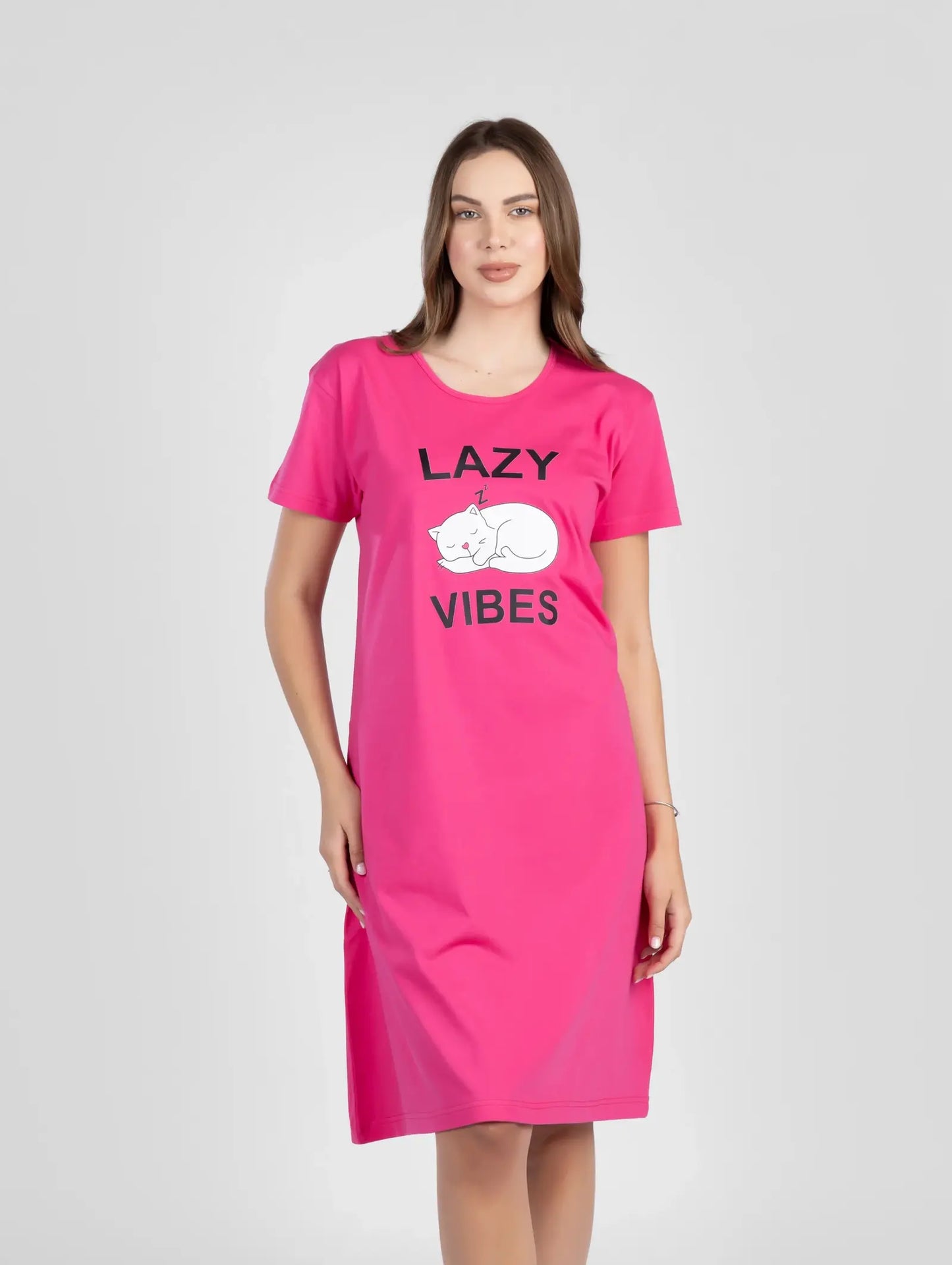 قميص نوم قطن بطبعة LAZY VIBES