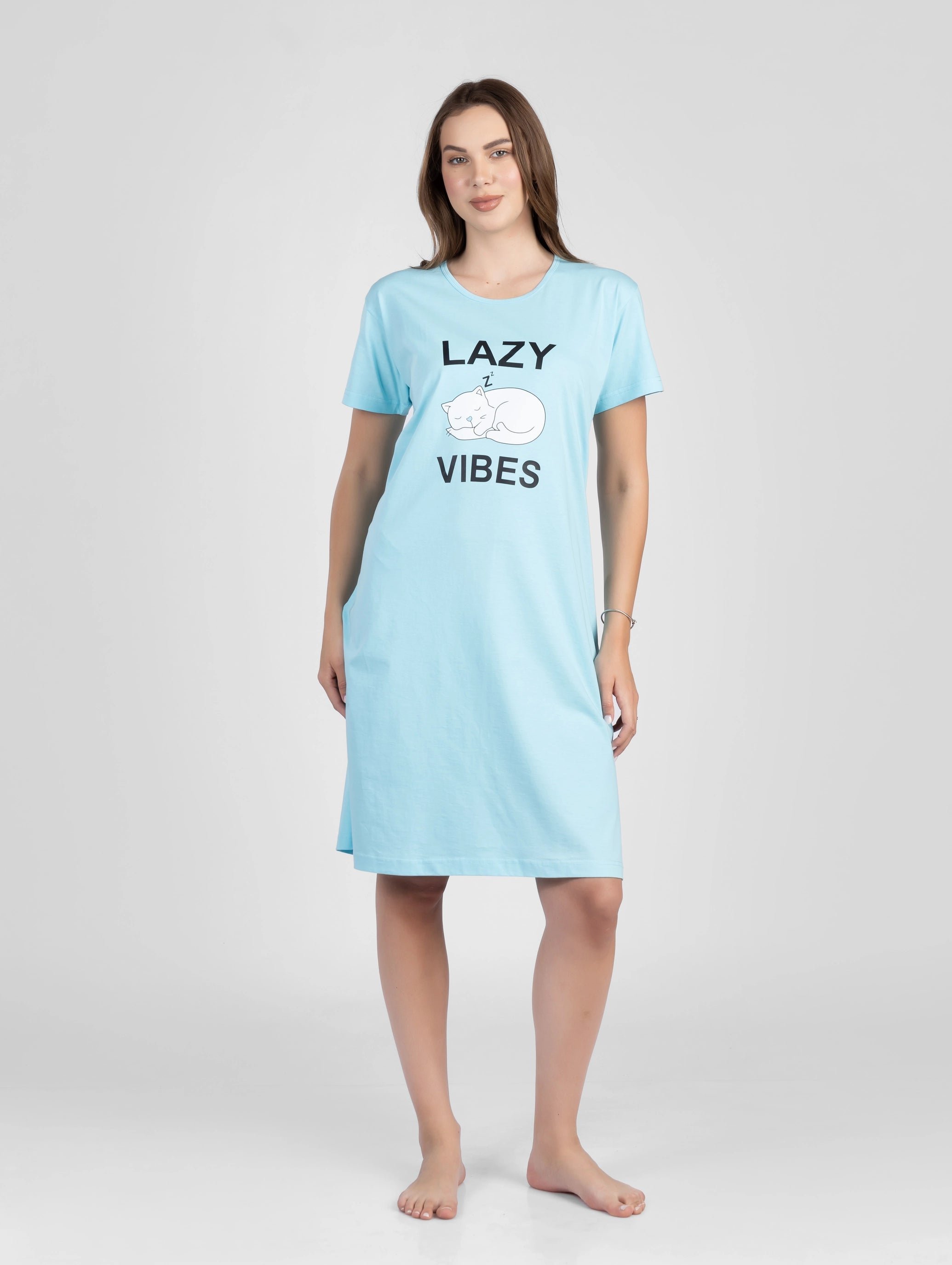 قميص نوم قطن بطبعة LAZY VIBES